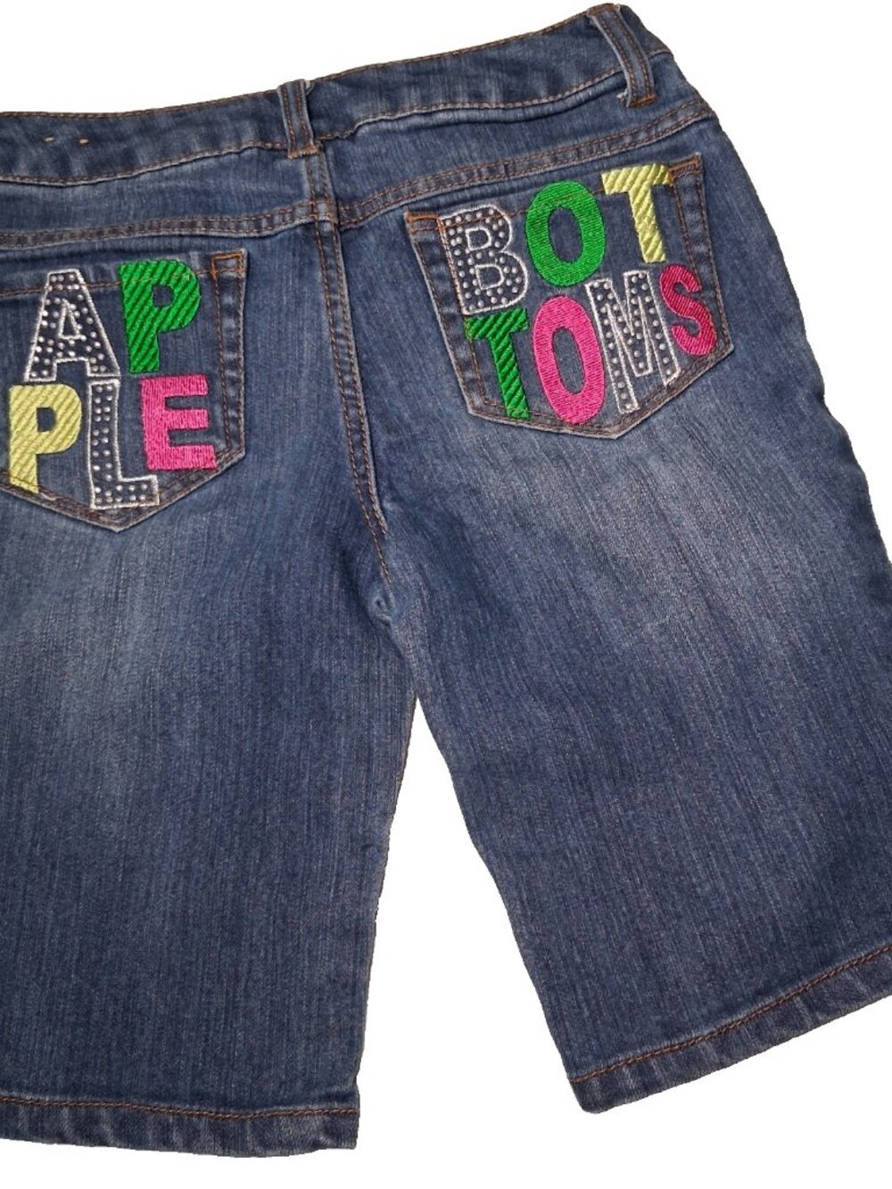 Vintage Y2K Apple Bottoms Jean Shorts Girls 12 Blue Denim Jorts Embroidered